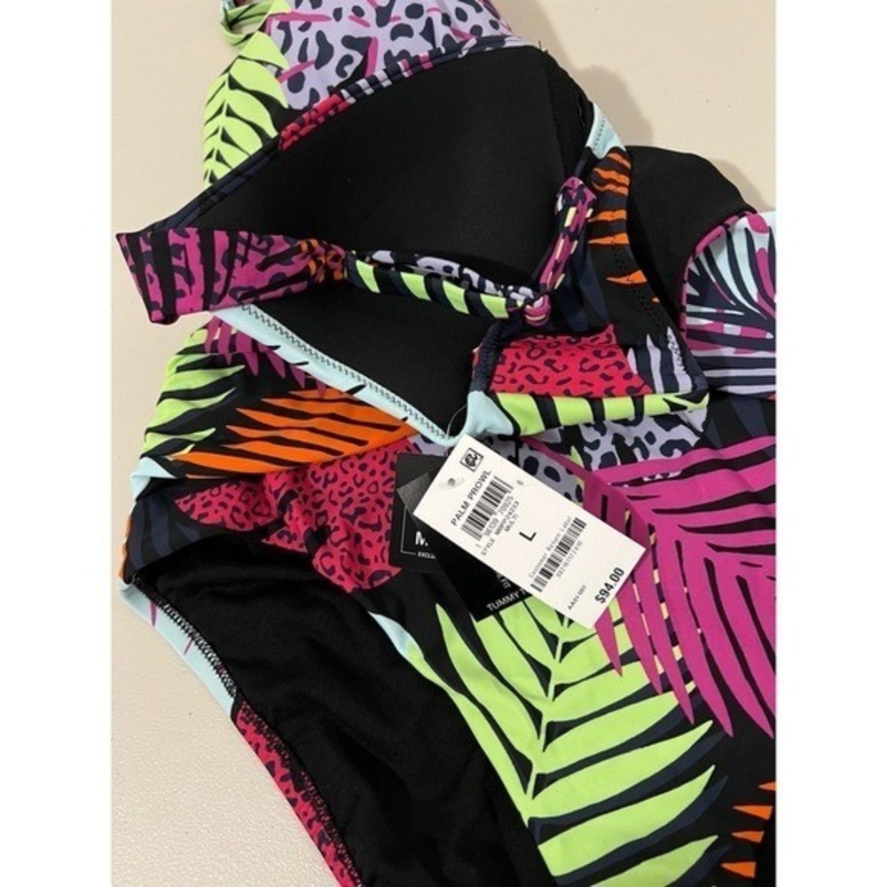 Bar III Women Palm Prowl Cross Front Monokini Swimsuit Large Multicolor Tropical - Picture 7 of 8